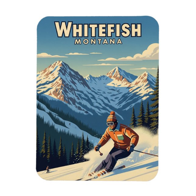 Ímã Whitefish Montana Skier Viagem (Vertical)