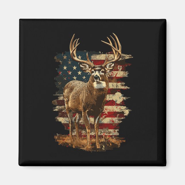 Imã Whitetail Buck Deer Hunting 4 De Julho Americano (Frente)
