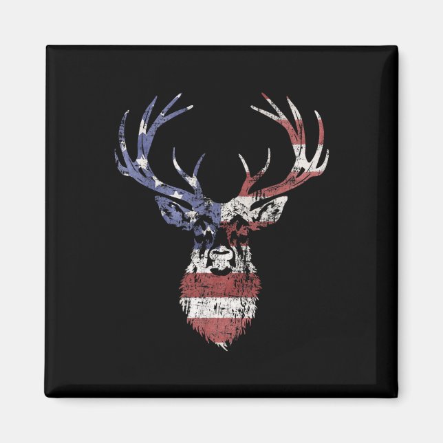 Imã Whitetail Buck Deer Hunting American Flag (Frente)