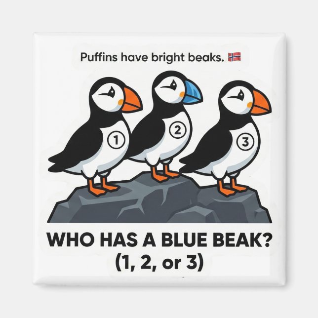 Imã Who Has a Blue Beak? – Puffin Learning Magnet (Frente)