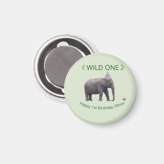 Imã Wild One Elephant Birthday Keepsake (Front/Back)