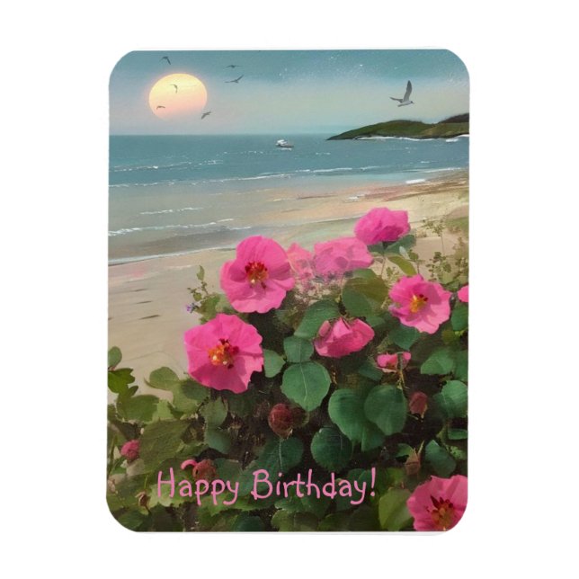 Ímã Wild Rosa Beach Birthday (Vertical)