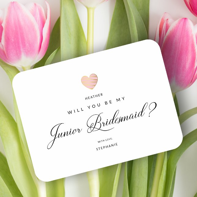 Ímã Will You Be My Junior Bridesmaid Pink Heart (Criador carregado)