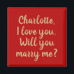 Imã Will You Marry Me red custom marriage proposal<br><div class="desc">Will You Marry Me gold red custom script name proposal magnet 
Elegant cute faux gold and crimson red magnet 
Romantic Christmas engagement,  marriage proposal.</div>