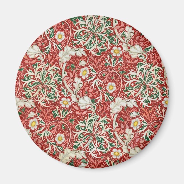 Imã William Morris Algas Flor Antiga Vermelho Verde (Frente)