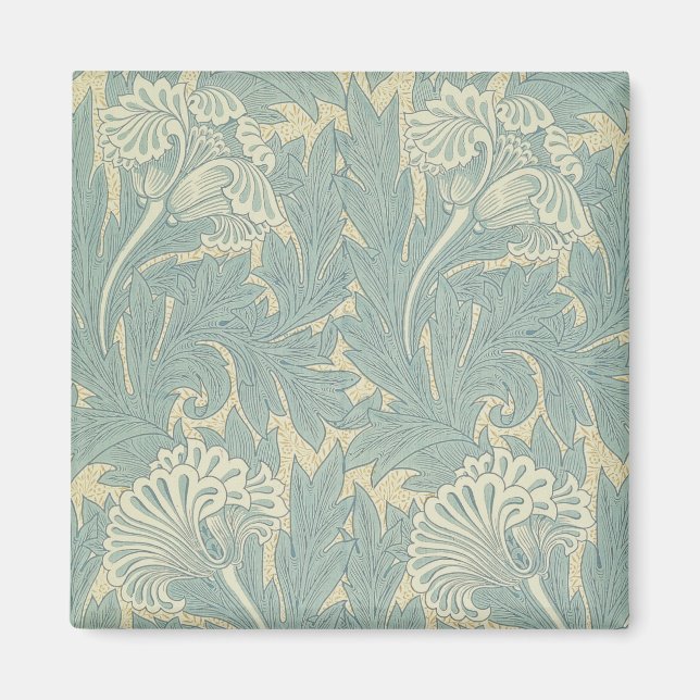 Imã William Morris Clássico Tulipa Azul Floral (Frente)