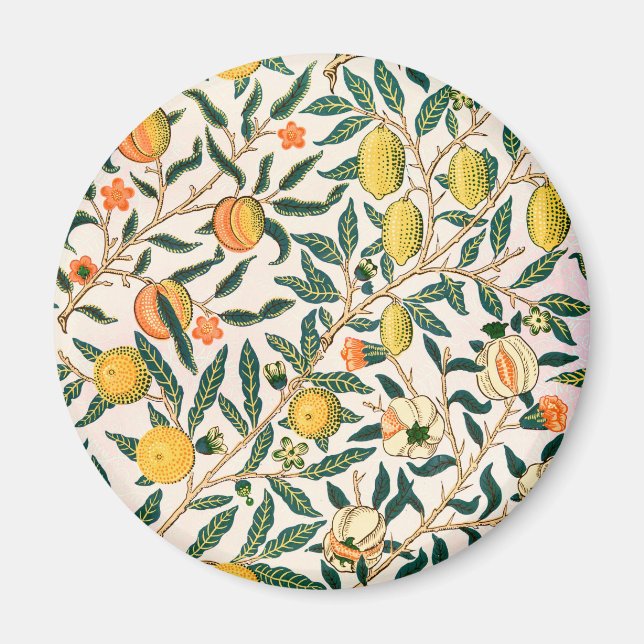 Imã William Morris Fruta Pomegranate White Ornament (Frente)
