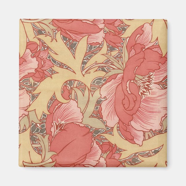 Imã William Morris Poppies Floral Art Nouveau Pattern (Frente)