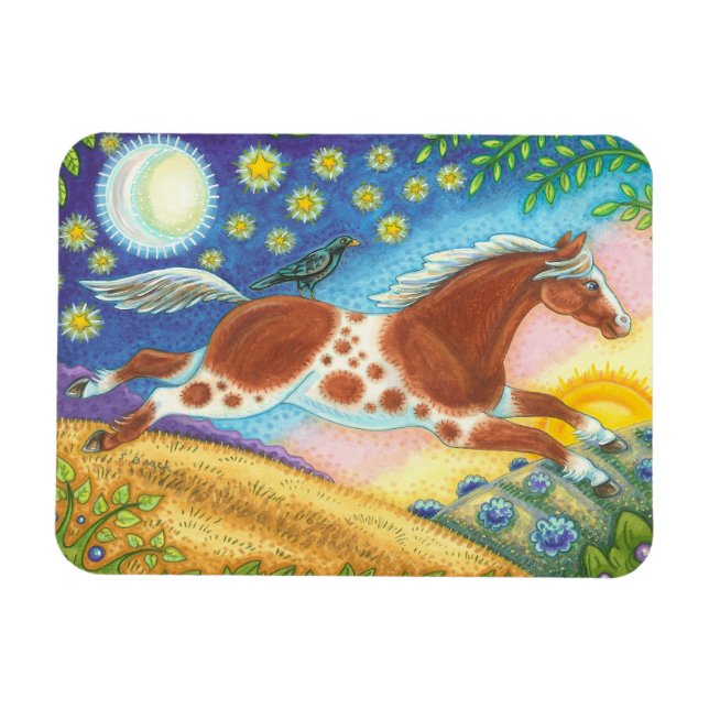 Ímã Wilse Horse Hill Folk Art MAGNET Susan Brack (Horizontal)