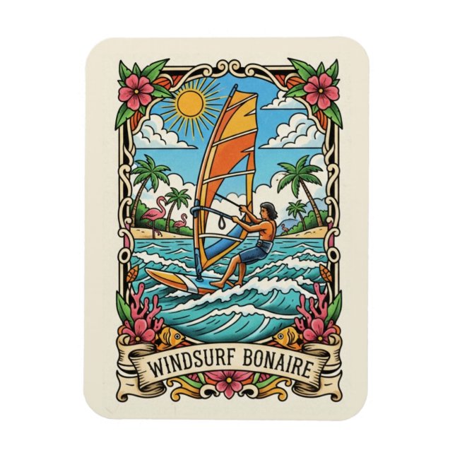 Ímã Windsurfers em Bonaire Caribe Neerlandês (Vertical)
