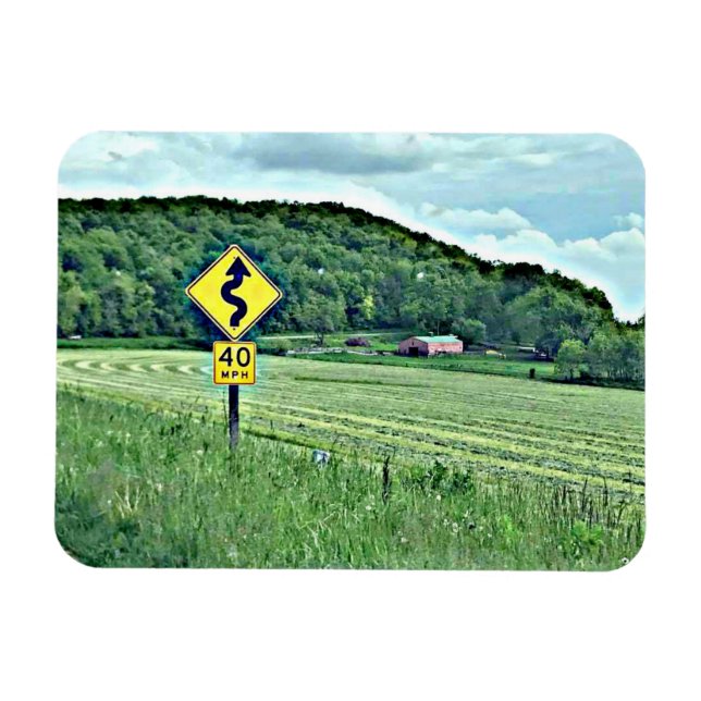 Ímã Windy Curvy Road Sinal Country Landscape Magnet (Horizontal)