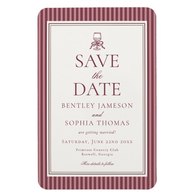 Ímã Wine Vineyard Club Old Money Striped Save the Date (Vertical)