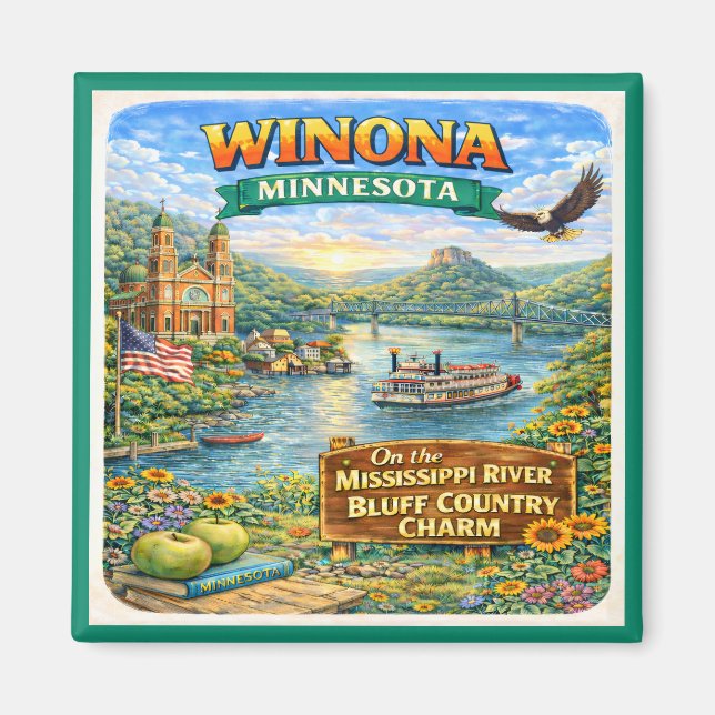 Imã Winona, MN Minnesota Souvenir Magnet (Frente)