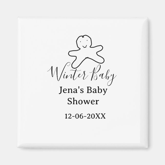 Imã Winter baby shower cookie black scribble hand-draw (Frente)