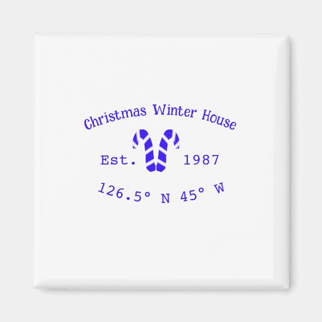 Imã Winter Christmas house blue candy canes est. Year  (Frente)