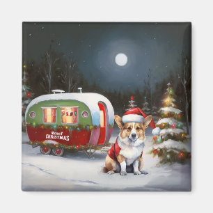 Imã Winter Corgi Caravan Christmas Adventure