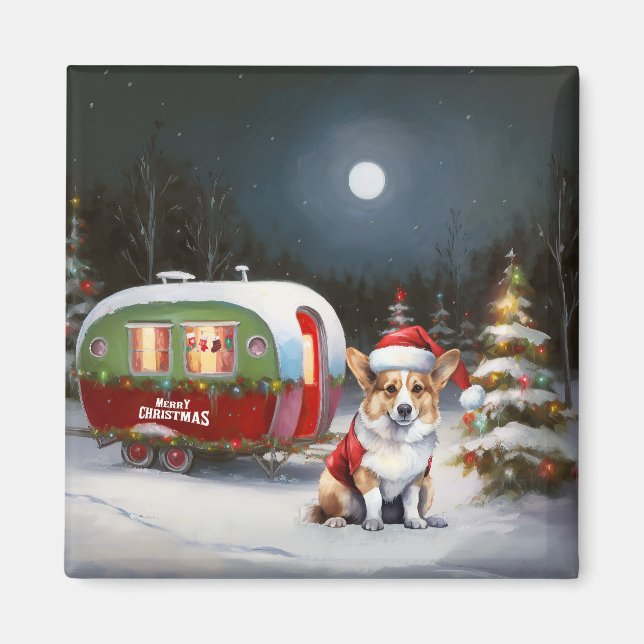 Imã Winter Corgi Caravan Christmas Adventure (Frente)