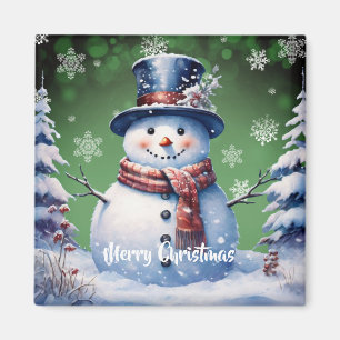 Imã Winter Forest Snowman Natal   Verde