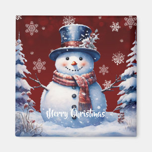 Imã Winter Forest Snowman Natal   Vermelha