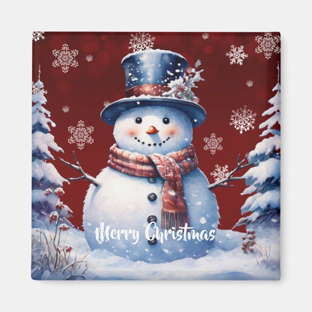 Imã Winter Forest Snowman Natal | Vermelha (Frente)