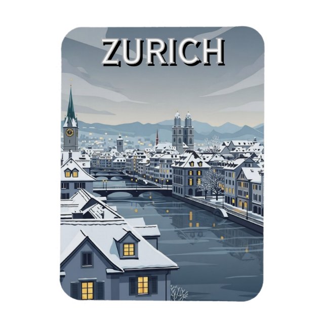 Ímã Winter in Zurich Switzerland Travel (Vertical)