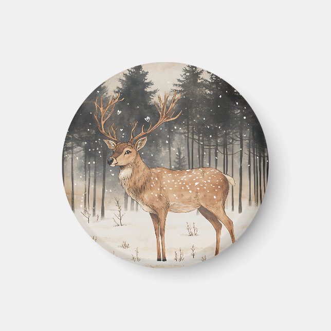 Imã Winter Majestade Stag Winter Scense (Frente)