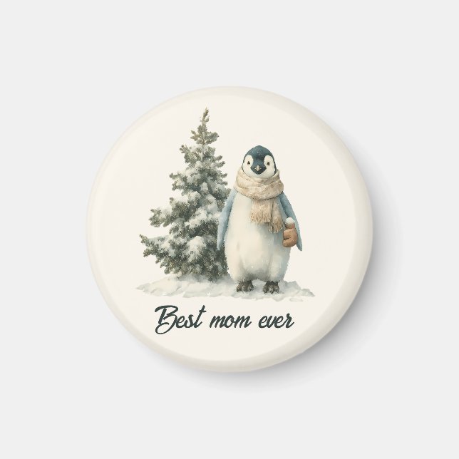 Imã Winter Penguin “Best Mom Ever” Design (Frente)