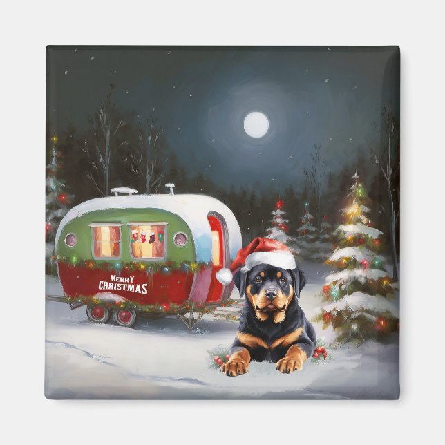 Imã Winter Rottweiler Caravan Christmas Adventure (Frente)