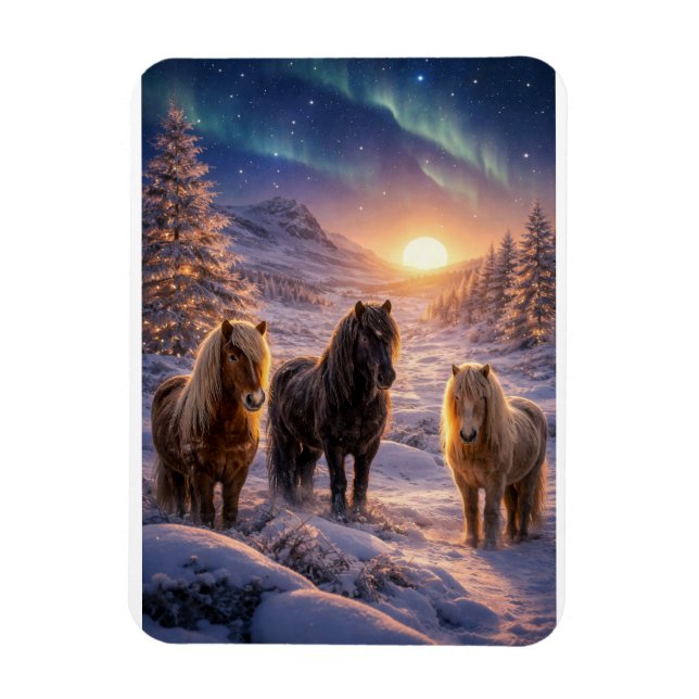 Ímã Winter Solstice Magic with Icelandic Horses (Vertical)