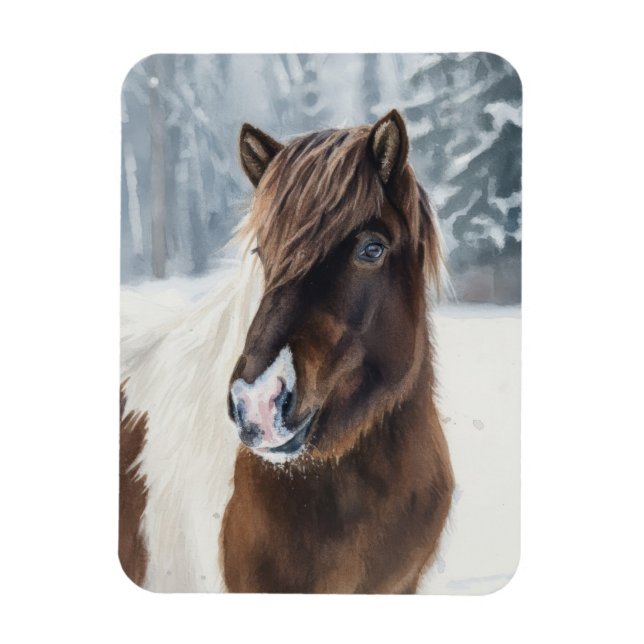 Ímã Winter Warmth – Icelandic Horse Watercolor Magnet (Vertical)