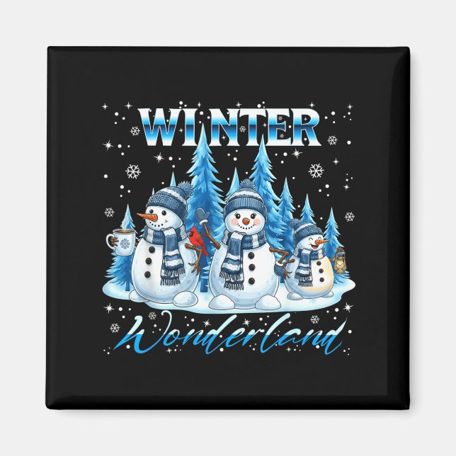 Imã Winter Wonderland Snowman Family Snowflake Cozy Wi (Frente)