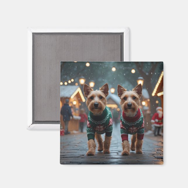 Imã Wire Fox Terrier Dogs Christmas Snow Holiday (Front/Back)