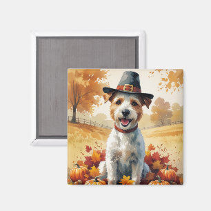Imã Wire Fox Terrier em Folhas de Outono Arte de Ação