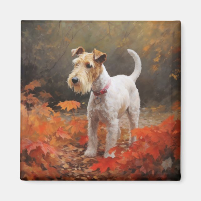 Imã Wirefox Terrier no Outono Folhas Caem Inspiram (Frente)