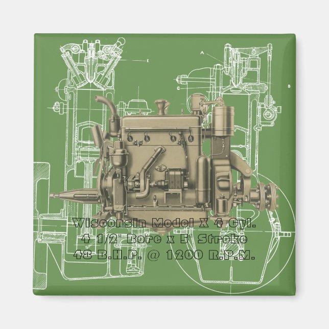 Imã Wisconsin Motor Milwaukee Wisconsin, motor a gás X (Frente)