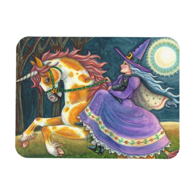 Ímã WITCH & HALLOWEEN UNICORN, BLACK CAT Fantasy Horse (Horizontal)