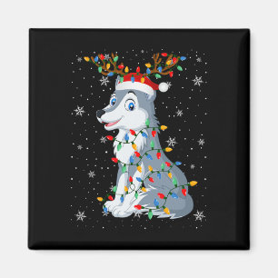 Imã Wolf Animal Santa Hat Luzes De Árvore De Natal Fei