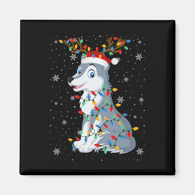 Imã Wolf Animal Santa Hat Luzes De Árvore De Natal Fei (Frente)