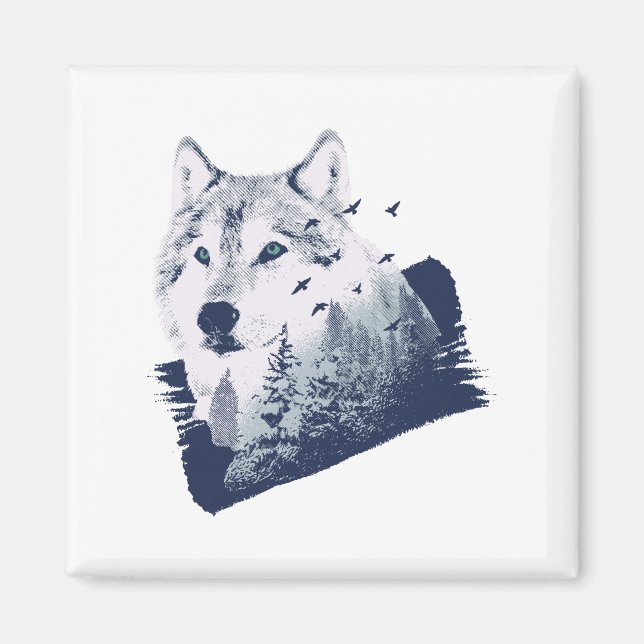 Imã Wolf Blue Forest Grunge (Frente)