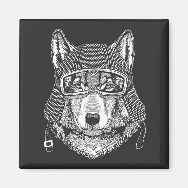 Imã Wolf Dog Motorcycle Rider (Frente)