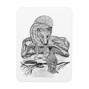 Ímã Wolf e Raven design preto e branco