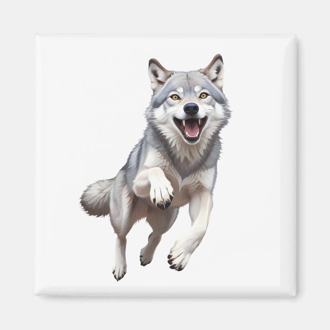 Imã Wolf Happy Brincando Na Floresta Aérea (Frente)