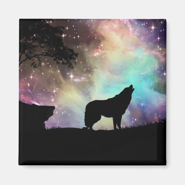 Imã Wolf Howling Silhouette Magnet (Frente)