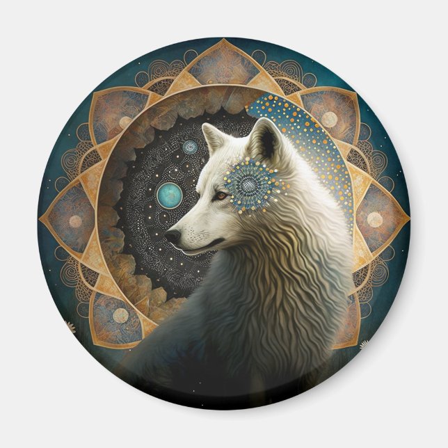 Imã Wolf Mandala Branco (Frente)