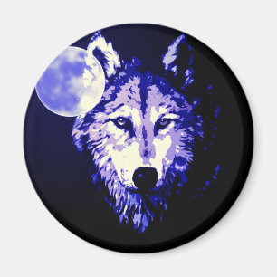 Imã Wolf & Moon Dark Blue Night Collage