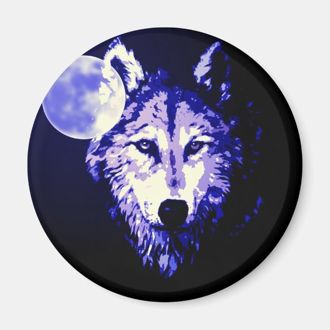 Imã Wolf & Moon Dark Blue Night Collage (Frente)