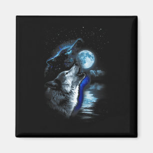 Imã Wolf Moon Lake Wolf Howling Full Moon Wolf Graphic