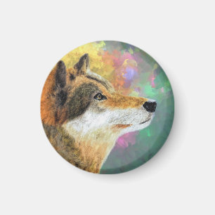 Imã Wolf Painting Magnet, Maiestosa Frigideira Selvage