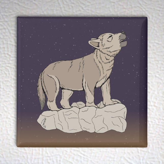Imã Wolf Pup Howling (Wolf Pup Howling Magnet on White Fridge)