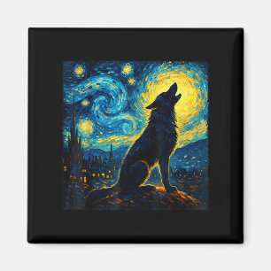 Imã Wolf Starry Night Howling Moon Engraçado Para Home